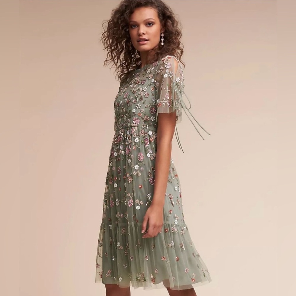 Needle and Thread Bobbi sage green floweret dress